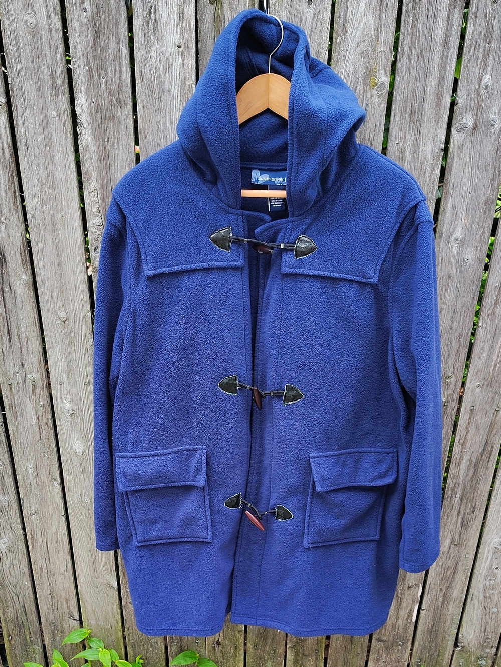 Navy Blue Hooded Toggle Fleece Coat